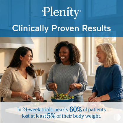 Diverse women in a kitchen representing 5% body weight loss results from Plenity 24-week clinical trials.
